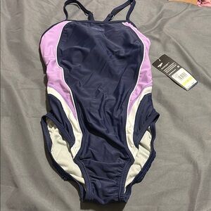 Swim One-Piece Swimsuit - Navy and Lavender